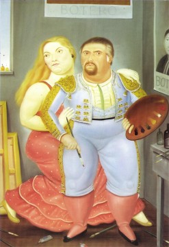 Autoportrait avec Sofia Fernando Botero Peinture à l'huile